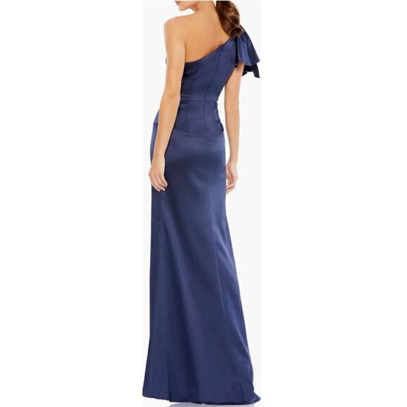 Mac Duggal Ruffle One-Shoulder Jersey Gown in Navy NWT Size 4 - Picture 4 of 10